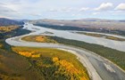 A braided river channel.