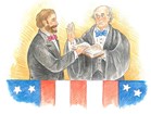 Drawing of man taking an oath
