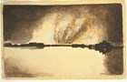 A burning navy yard during the burning of Washington, War of 1812