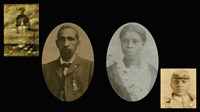 Photo collage of four pictures of Charles Young and his parents on a black background