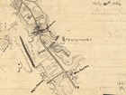 A hand drawn sketch maps the landmarks and topography of a Civil War battle.