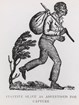 Lithograph drawing of an enslaved freedom seeker carrying a pouch and running towards freedom.