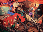 Colorful mural with images of Mexican American school desegregation 