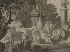 Minerva, with a shield and a flag, pours libations on an altar fire.