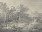 Sketch of two people meeting in the woods.