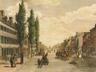 Busy street scene in Philadelphia in th 1790s.