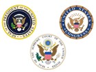 The three great seals of the President, Congress, and the Supreme Court.