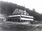 Used with permission. Black and white photo of Rock Springs Club and Hotel.