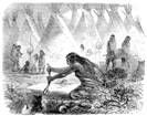 Drawing of a Native woman curing a bison hide