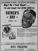 Black and white ad of a white mustached man. 