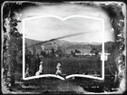 Vermont Asylum for the Insane in Brattleboro 1845 and an open book outline