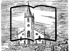 St. Patrick's Church - The Acre Lowell with an open book outline