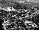 Black and white photo of an aerial view of a factory