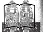 Drawing of old fashioned snow shoes with an open book outline