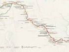 a map of the United States with a red line running though it