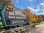 A photo of the sign at Big Bone Lick that reads the “birthplace of American vertebrate paleontology”
