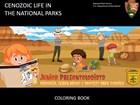 A cartoon cover of a coloring book showing children and park rangers in a badland studying fossils.