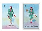 Two colorful drawings show the La Lotería for a lady and the Paleotería for a paleontologist.