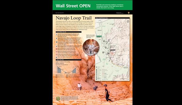 Wayside exhibit with information on the Navajo Loop trail.