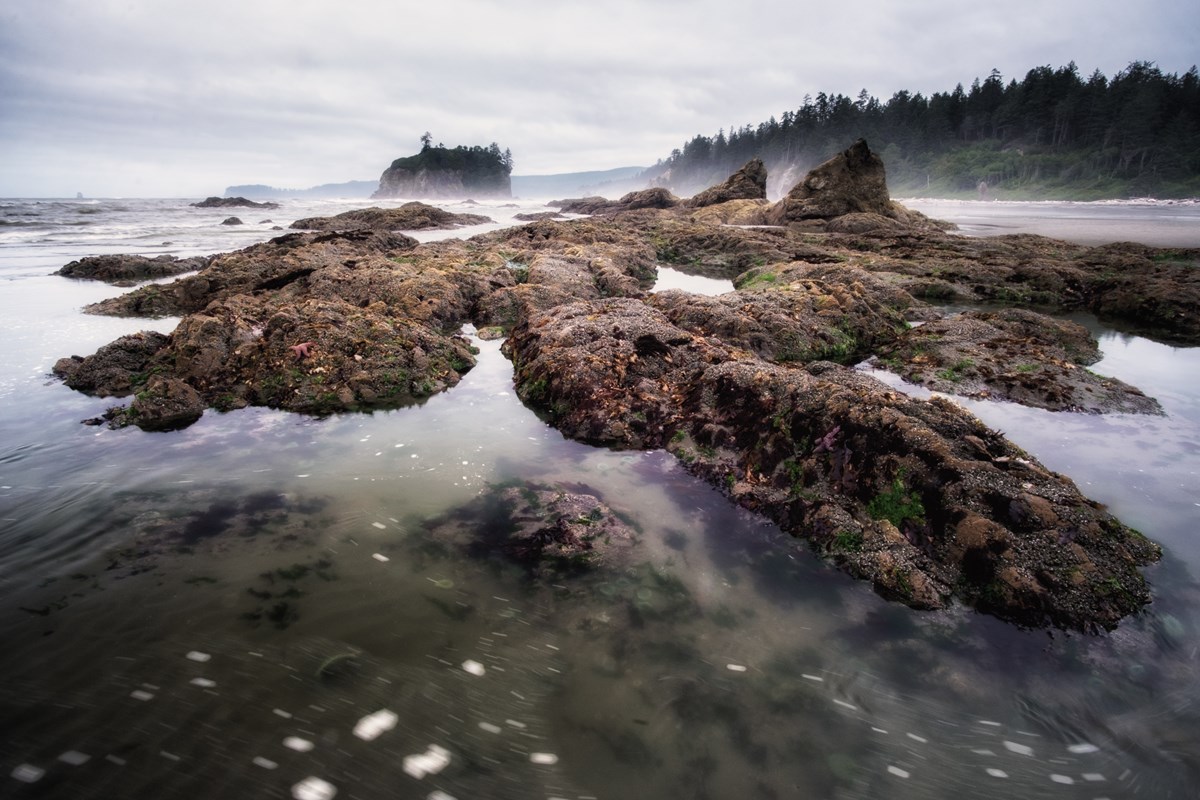A rocky beach shore