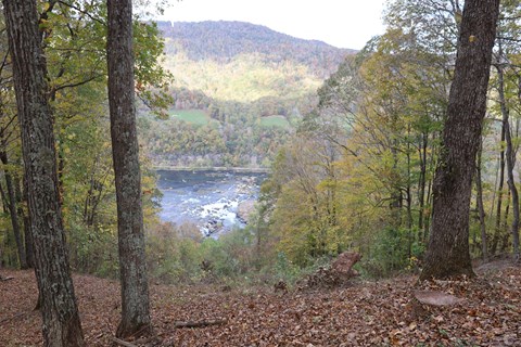 View of the Sandstone Falls from an elevation above the falls.