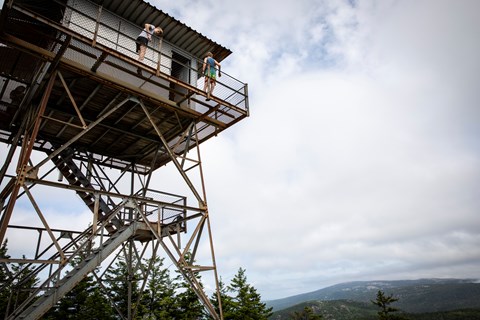 Fire tower with people on the platform