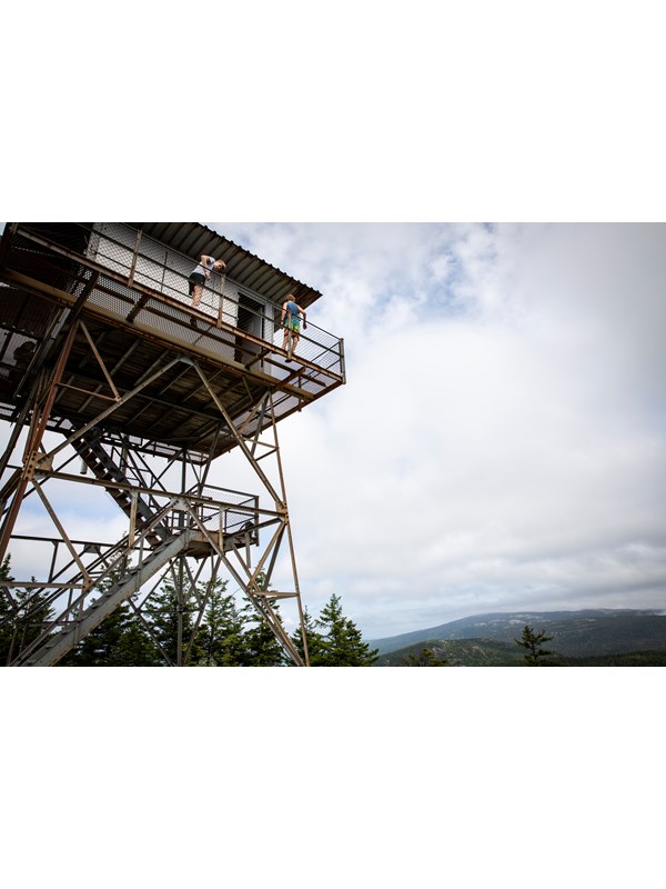 Fire tower with people on the platform