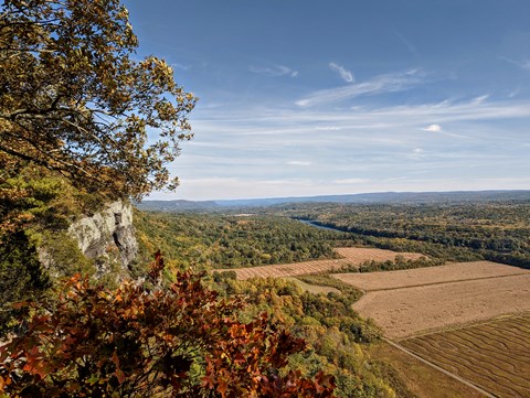 A view from the Cliff Trail. The Raymonskill ridge hovering over the river and farmfields below.