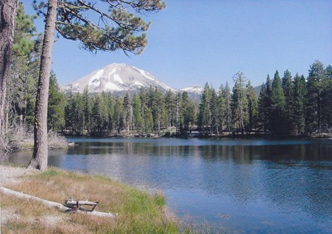 Lassen Peak reflected in Reflection Lake as seen from the lake trail