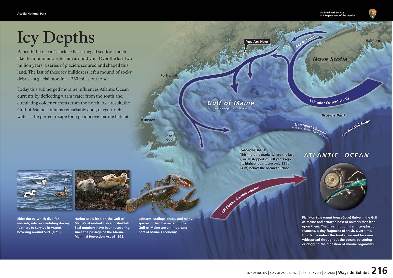 The sign\'s title appears over a relief map of the coastal waters.