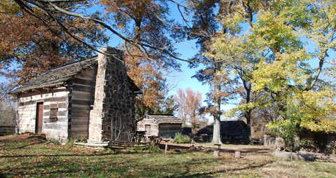 1820s farm site with log cabin, smokehouse, barn and carpenter shop