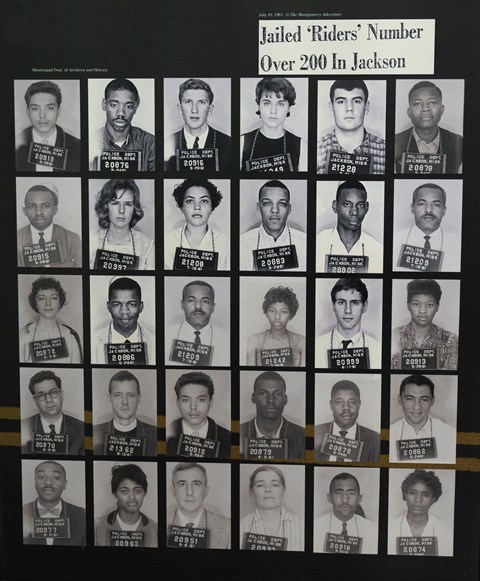 Mug shots of Freedom Riders. The title reads "Jailed 'Riders' Number Over 200 in Jackson."