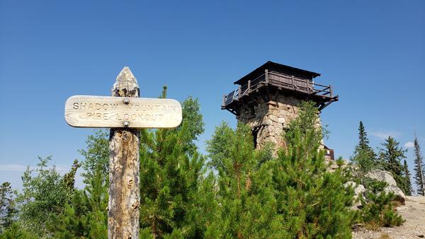 a sign reads shadow mountain lookout