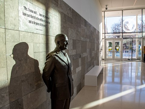 Statue of Harry S Truman in lobby of his Library