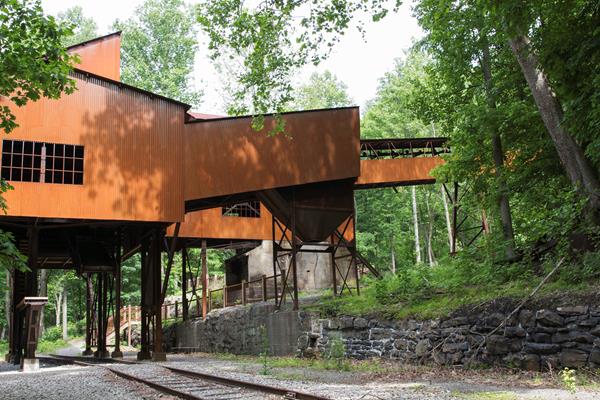 old coal tipple with railroad tracks underneath