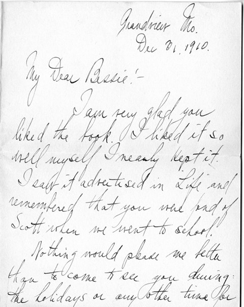 Copy of first known letter from Harry Truman to Bess Wallace, December 31, 1910