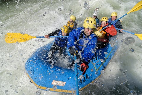 close up of rafters in whitewater