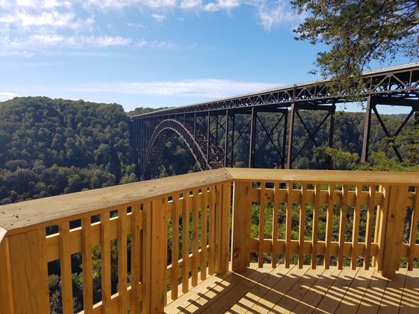 The boardwalk deck overlooking gorge and bridge