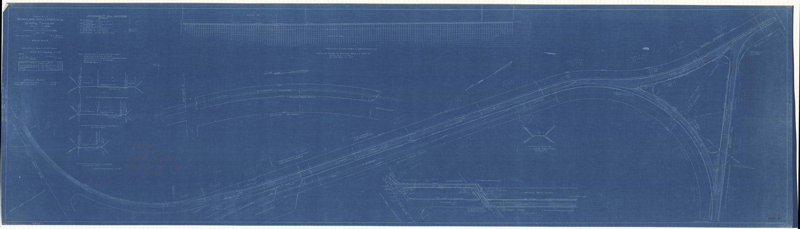 Blueprint of curving road