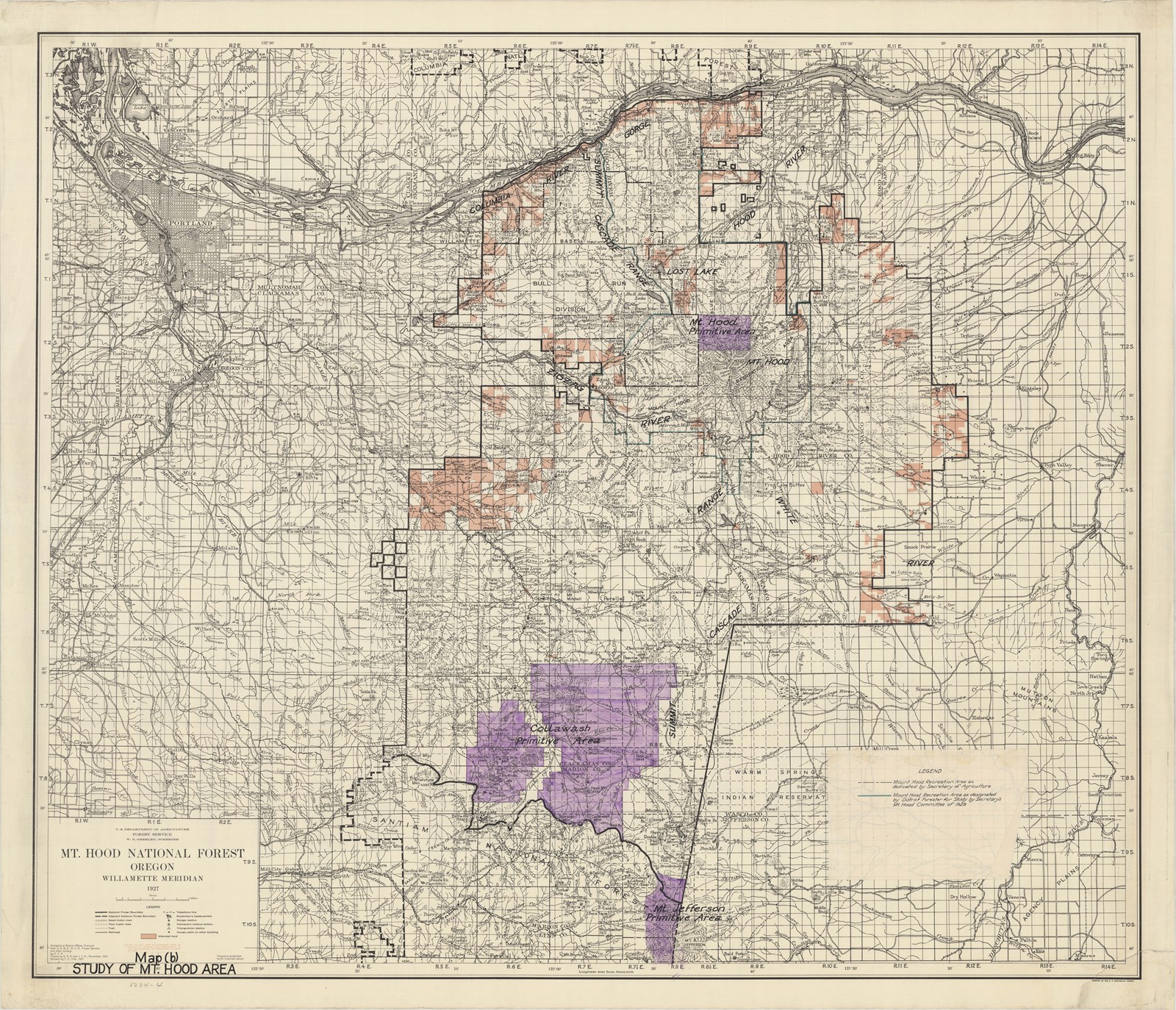 Map of mount hood showing trails and primitive areas