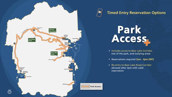 Park Access+ Infographic showing a map of RMNP