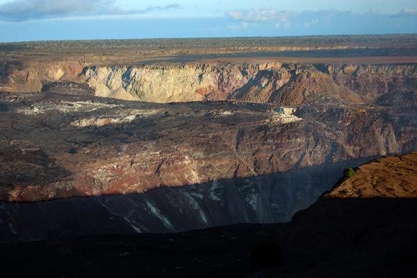 The sulfur bank exposed during the 2018 collapse inside a large volcanic caldera.