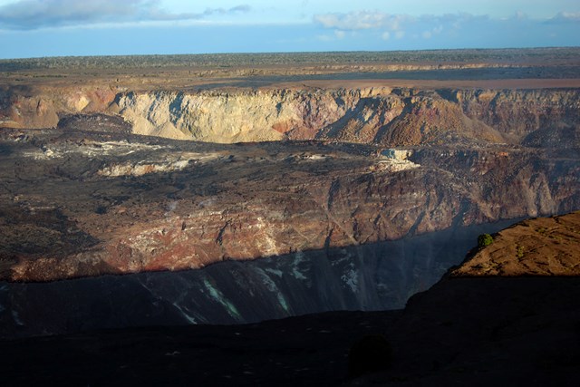 The sulfur bank exposed during the 2018 collapse inside a large volcanic caldera