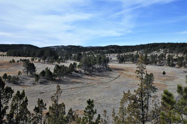 The thin path of the trail can be seen in the distance winding through the grass.