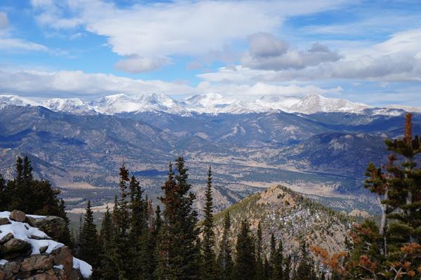 snowy mountains in the distance