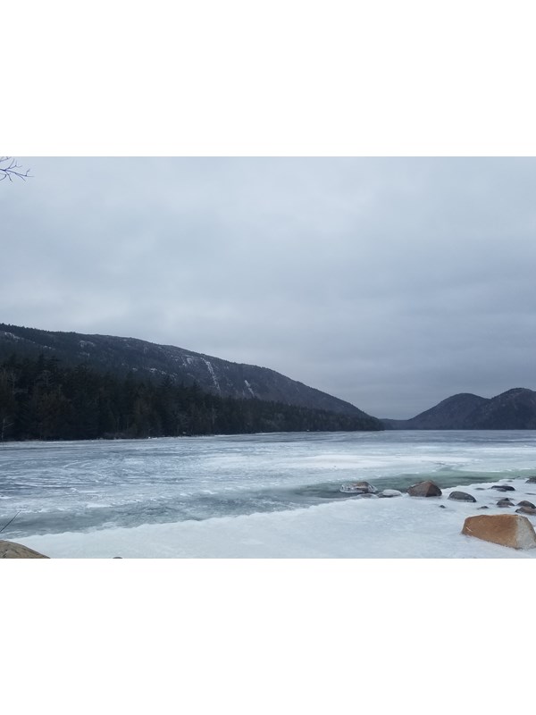 view of lake covered in ice