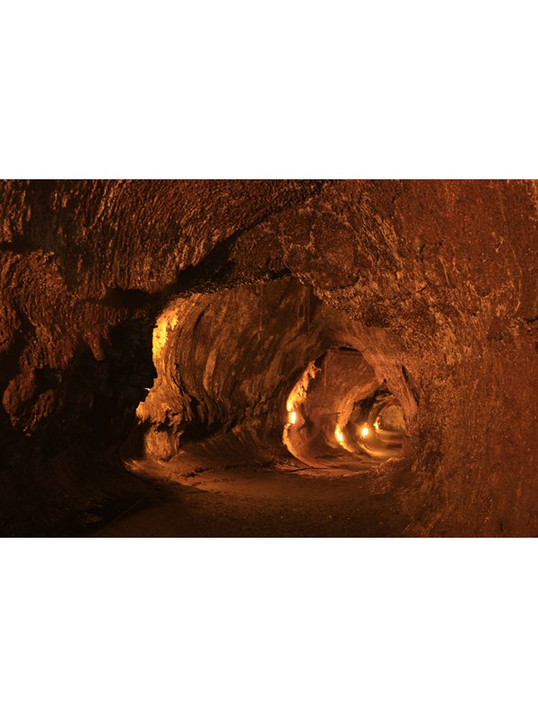 lava tube lit by orange electric light