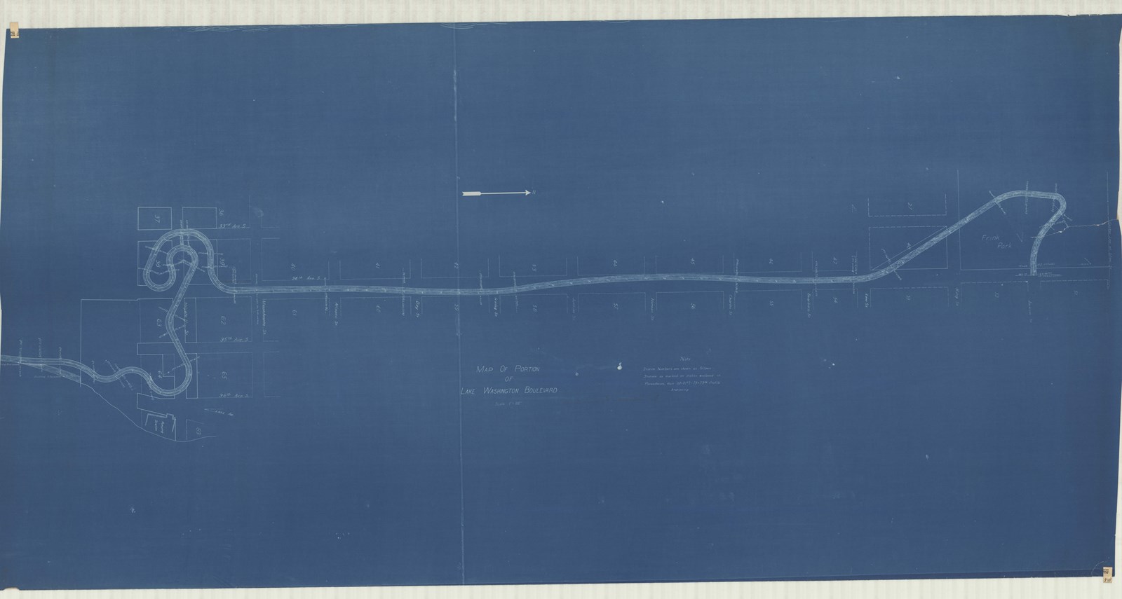 Blueprint of long road with some curves but mostly straight, with straight roads leading up
