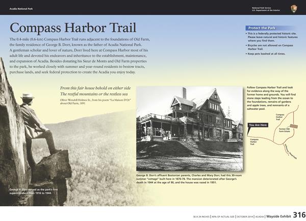 Image of an interpretive wayside entitled "Compass Harbor Trail"