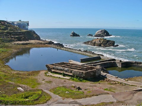The Sutro Bath Ruins with the Pacific Ocean in the background.